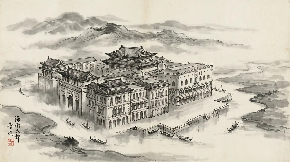 澳门新葡京金沙国际度假村水墨画全景